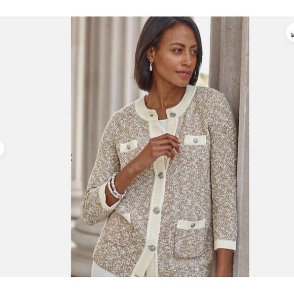 J. Jill Wearever Contrast Trimmed Sweater Jacket Size S Cardigan Preppy Office - Picture 1 of 10